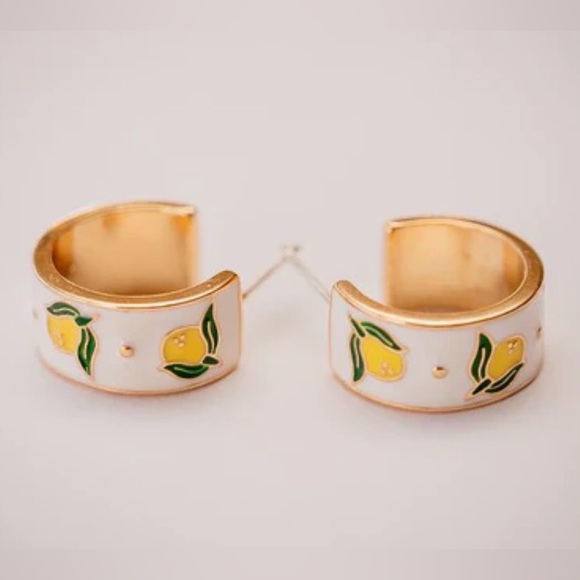 14k Gold Plated Fruity Lemon Hoop Earrings. New. - Picture 5 of 9